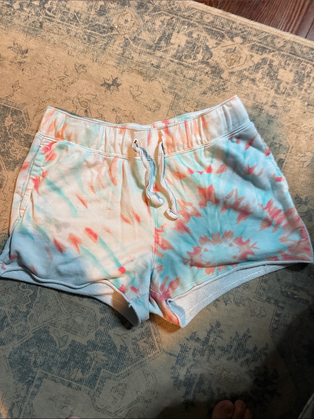 Hanes Tie-Dye Cotton-Blend Women’s Athletic Shorts - Coral & Aqua